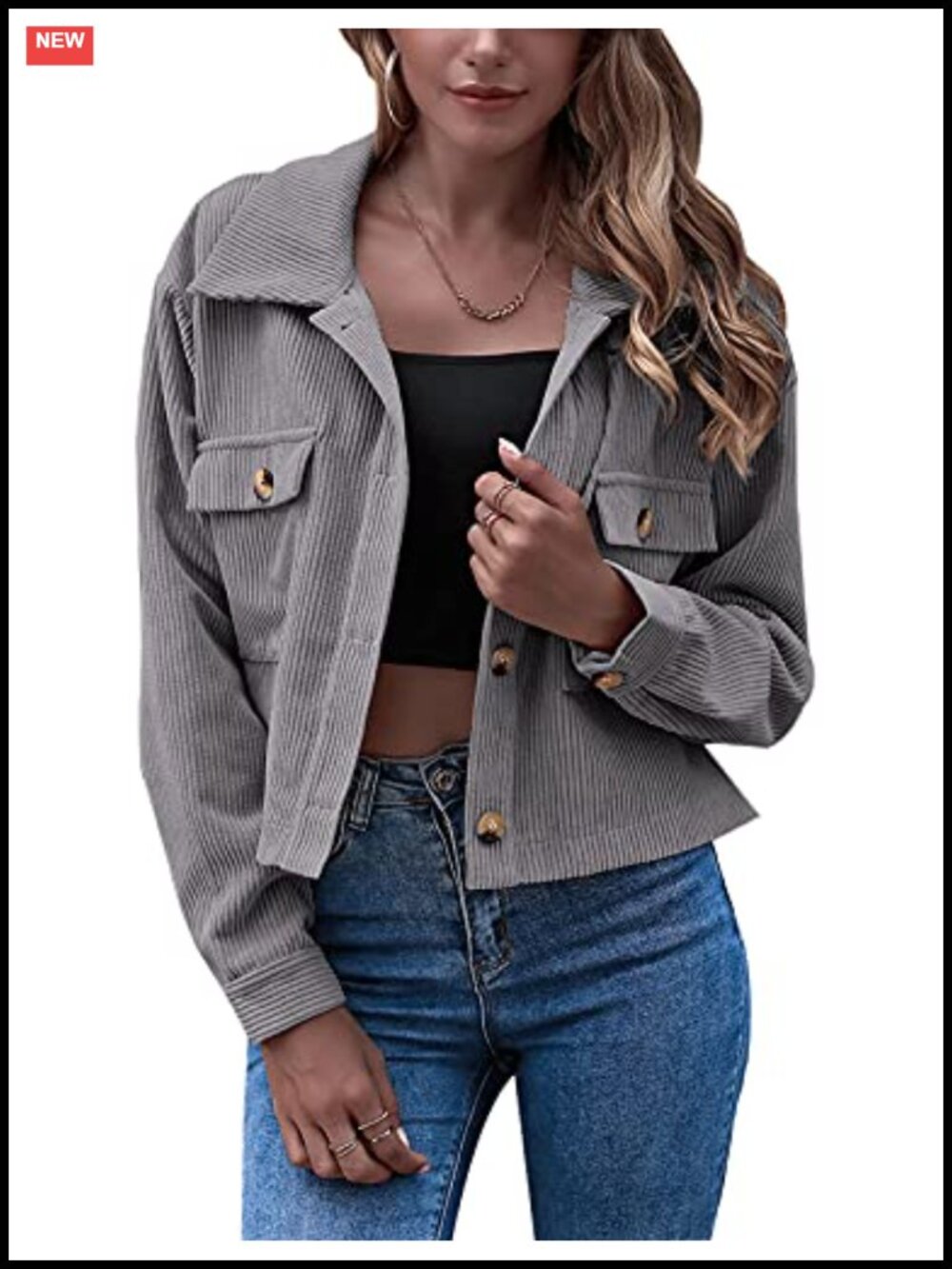 Cropped Corduroy Shacket Button Down Cotton Blend Jacket